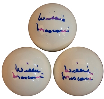 Lot of (3) Willie Mosconi Single Signed Cue Balls (JSA)